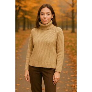 Old Navy XL Beige Wool Blend Ribbed Knit Turtleneck Sweater Chunky Cozy 90s Y2K